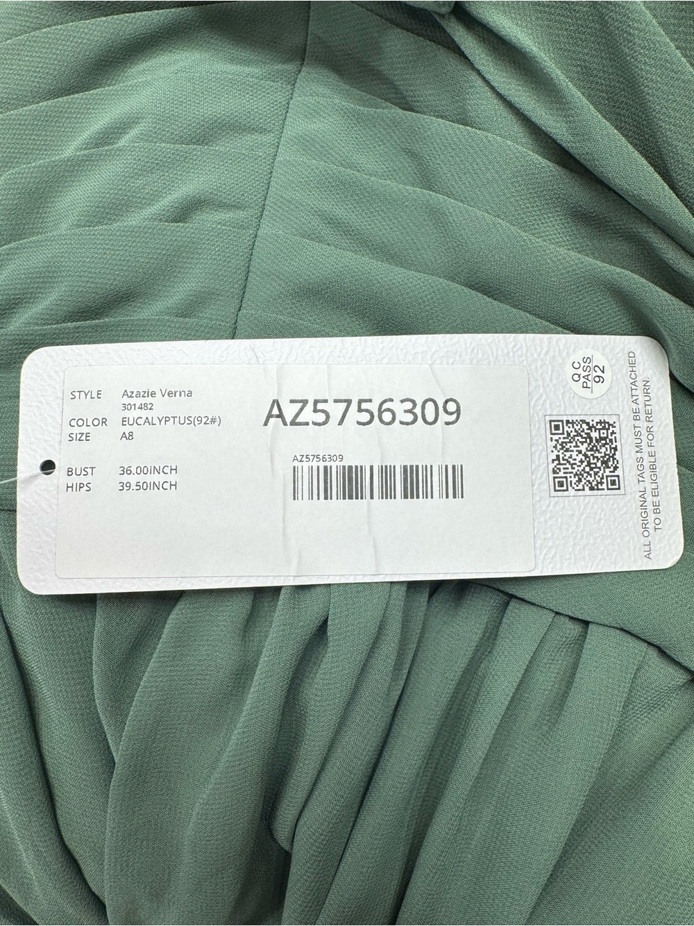 NWT Azazie Sage Green V-Neck Flutter Sleeve Maxi Dress bridesmaid formal gown A8 - Picture 10 of 14